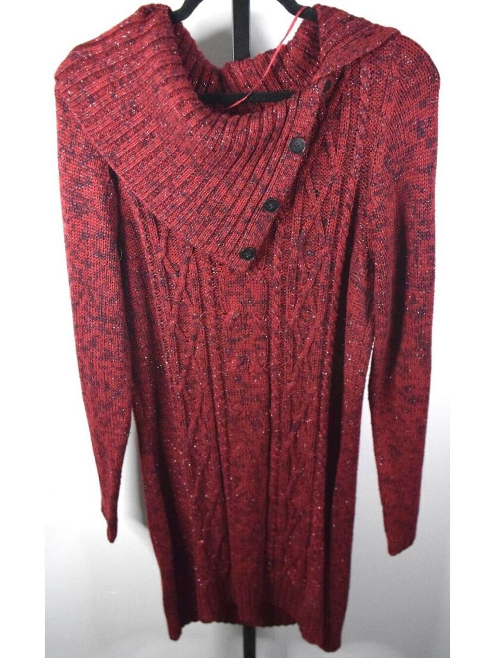 Relativity Marled Cable Knit Sweater Dress Asymmetric Button Cowl Neck XL